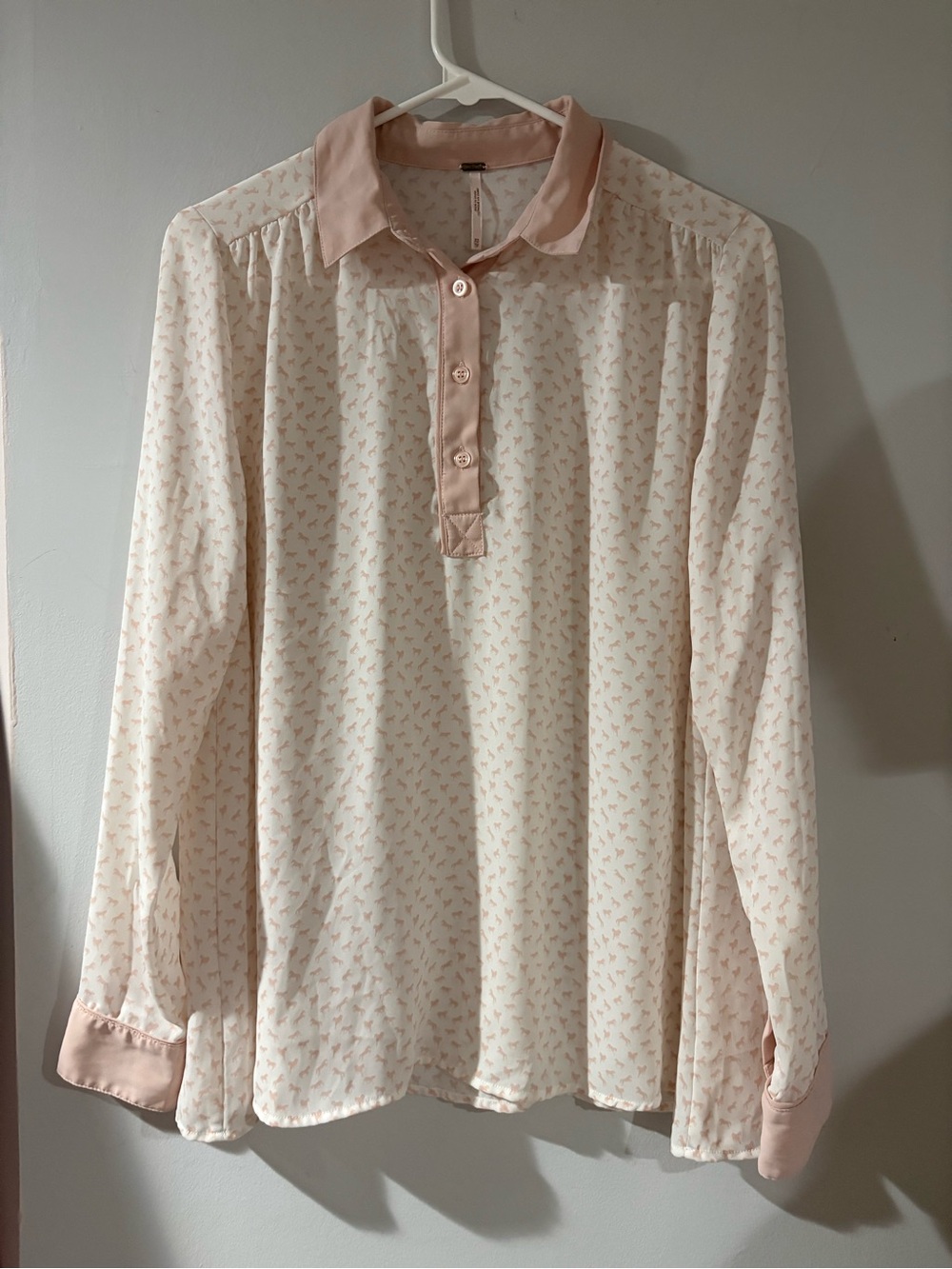Free People Cream and Blush Printed Button-Front Blouse Size XS
